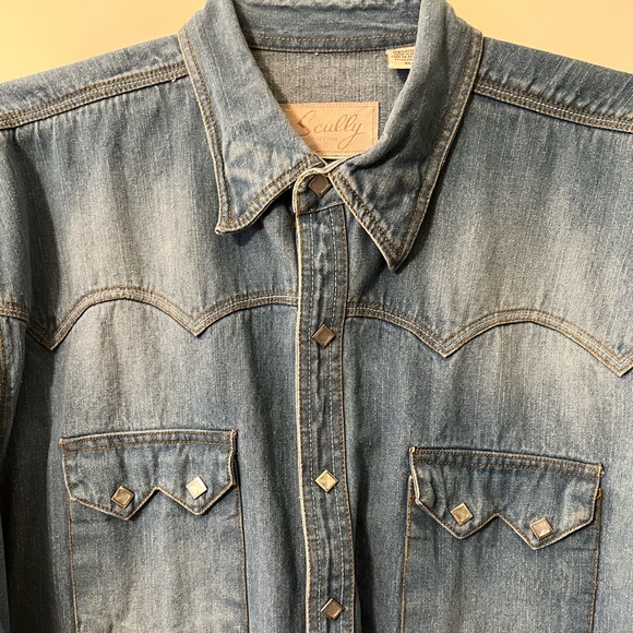 Men’s Scully 100% cotton denim diamond snap shirt XL - Picture 2 of 4